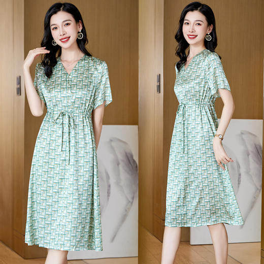 ASE-9569   V字领气质优雅时尚知性真丝短袖连衣裙 商品图3