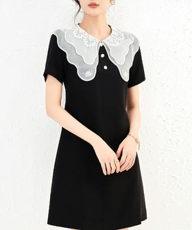 小众气质，法式娃娃领温柔风设计感刺绣纽扣显瘦A字连衣裙WLZD-2309712