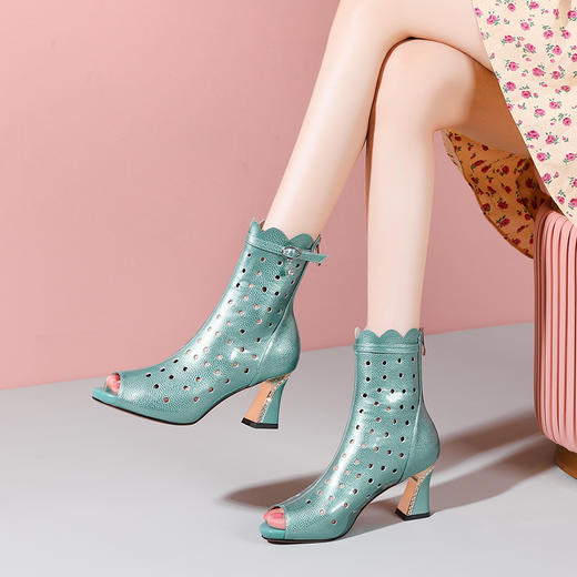个性百搭，洞洞露趾短筒高跟凉靴YSML-A101-250 商品图4