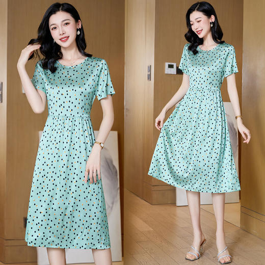 ASE-23058圆领气质时尚优雅知性真丝连衣裙 商品图1