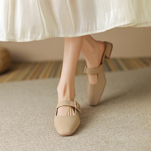 ZHR包头半拖鞋穆勒拖玛丽珍鞋子女浅口单鞋方头一字扣带包头凉鞋 商品图5