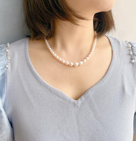 戎韵《最美》天然强光淡水珍珠  渐变塔链  气质赫本风  锁骨珍珠项链  单颗3—8mm