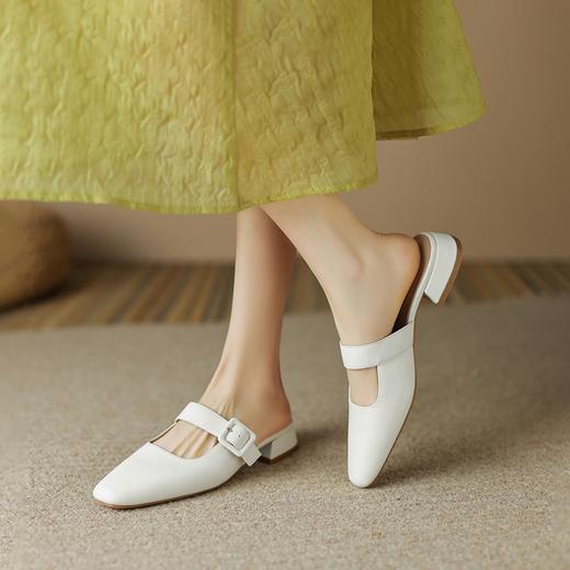 ZHR包头半拖鞋穆勒拖玛丽珍鞋子女浅口单鞋方头一字扣带包头凉鞋 商品图2
