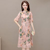 夏季印花连衣裙，中老年妈妈装短袖开衩中长裙复古旗袍裙QYM-JJ-KL23A50-Y 商品缩略图1