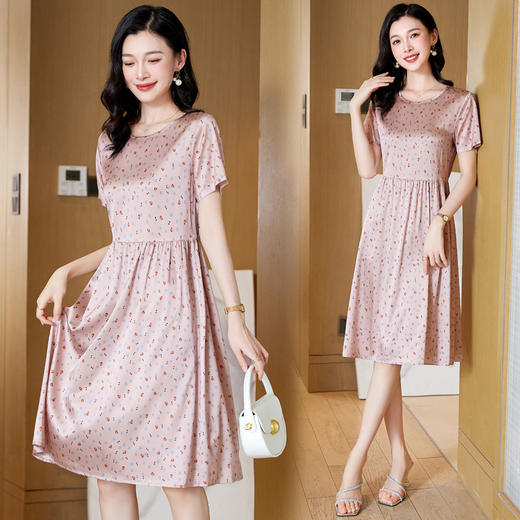 ASE-23058圆领气质时尚优雅知性真丝连衣裙 商品图0