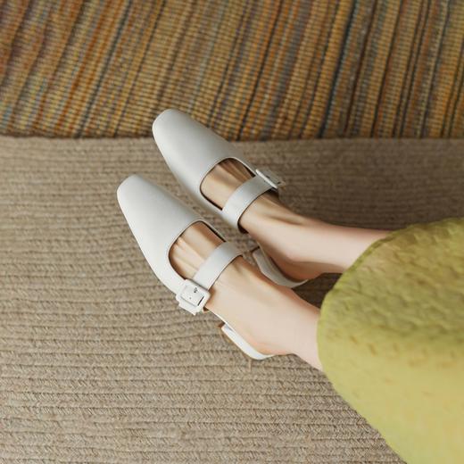 ZHR包头半拖鞋穆勒拖玛丽珍鞋子女浅口单鞋方头一字扣带包头凉鞋 商品图3