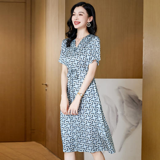 ASE-9569   V字领气质优雅时尚知性真丝短袖连衣裙 商品图6