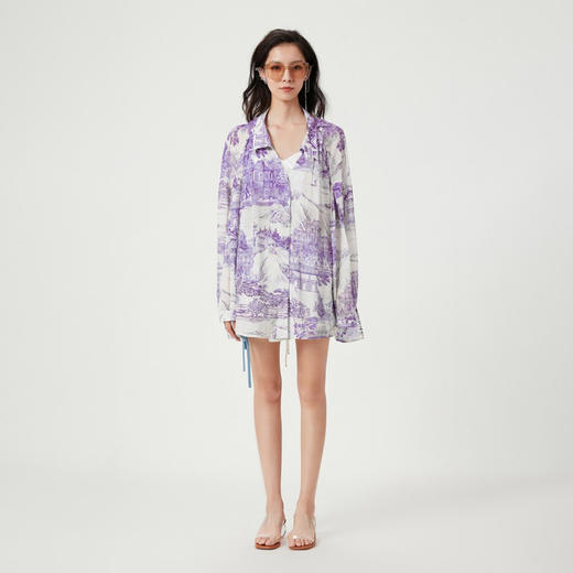 紫色东西方花园乔其纱露背衬衣 商品图2