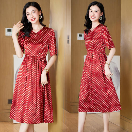 ASE-23069时尚气质百搭优雅知性真丝连衣裙 商品图0