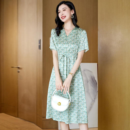 ASE-9569   V字领气质优雅时尚知性真丝短袖连衣裙 商品图5