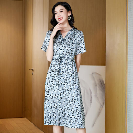 ASE-9569   V字领气质优雅时尚知性真丝短袖连衣裙 商品图2