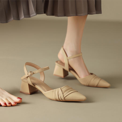 ZHR尖头单凉鞋女2023新款夏季韩版百搭包头时装一字扣带凉鞋气质 商品图6