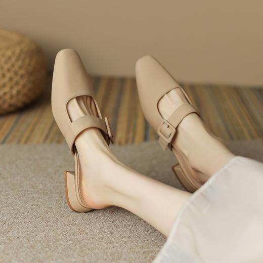 ZHR包头半拖鞋穆勒拖玛丽珍鞋子女浅口单鞋方头一字扣带包头凉鞋 商品图7