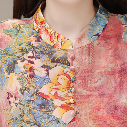 夏季印花连衣裙，中老年妈妈装短袖开衩中长裙复古旗袍裙QYM-JJ-KL23A50-Y 商品图3