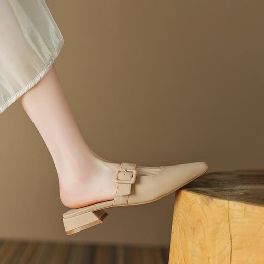 ZHR包头半拖鞋穆勒拖玛丽珍鞋子女浅口单鞋方头一字扣带包头凉鞋 商品图8