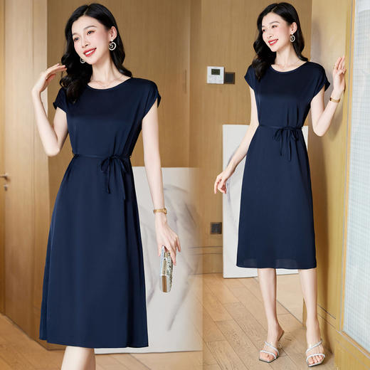 ASE-23057圆领A字裙气质时尚优雅真丝连衣裙 商品图2