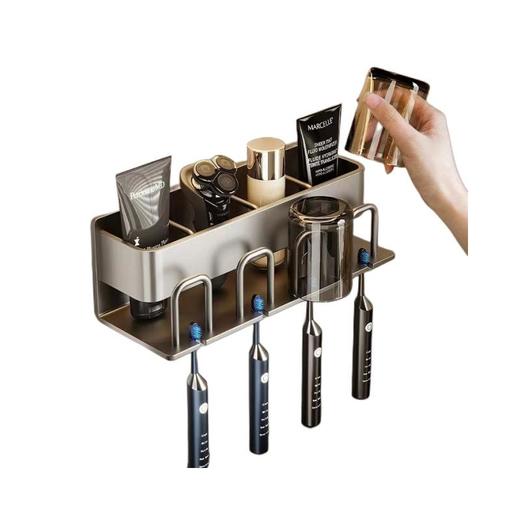 枪灰牙刷置物架卫生间免打孔漱口杯牙杯壁挂式收纳架电动牙刷架子 商品图4