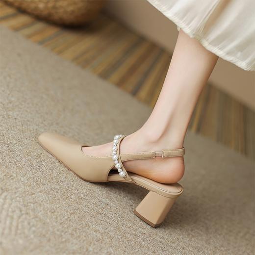 ZHR包头单凉鞋半拖鞋女夏外穿鞋子韩版珍珠凉鞋百搭单鞋高跟鞋女 商品图5