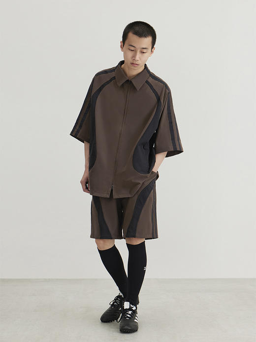 CryingCenter  棕黑色拼接休闲运动短袖衬衣衬衫 哭喊中心 商品图0