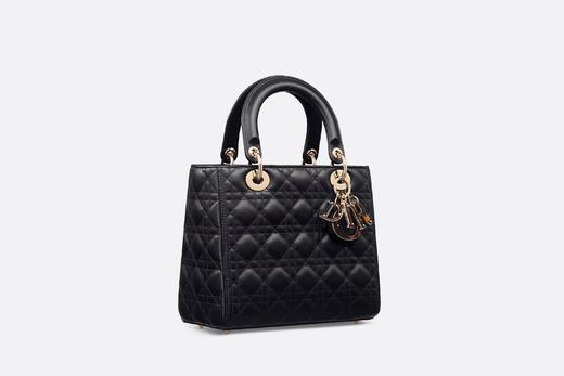 【欧洲专柜直邮】DIOR 迪奥 女士新品 中号 LADY DIOR 手袋 黑色羊皮革藤格纹  M0565OPEH 商品图1