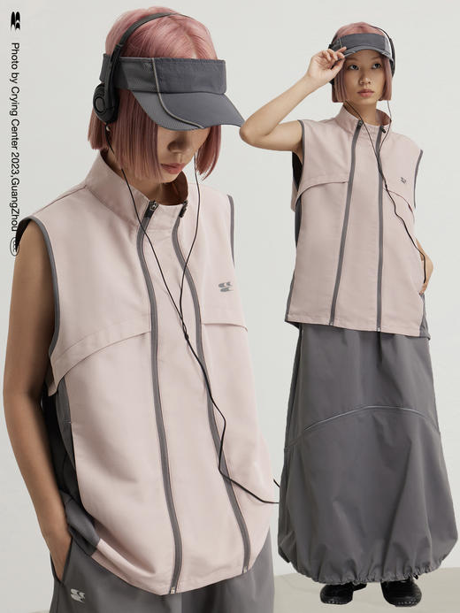 CryingCenter 灰粉拼接结构骑行户外轻机能休闲马甲背心 哭喊中心 商品图2