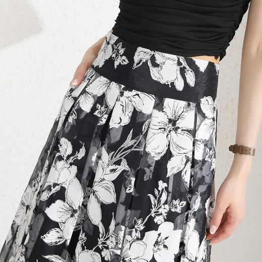 夏季新款，高腰裙时尚气质女装中长裙A字裙雪纺印花半身裙MYX-A151 商品图3