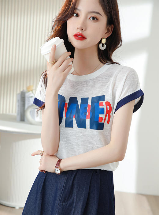 夏季新款，时尚休闲针织印花字母上衣+半身裙套装HR-ABS8303-1 商品图11