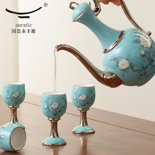【国瓷·永丰源】夫人瓷手绘蓝 白酒杯陶瓷10头酒具套装 商品图3