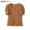 NEELLY纳俪商场同款法式复古方领天丝短袖衬衫女小众别致短款上衣N23052B01146 商品缩略图0