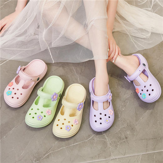 「12款可选！厚底洞洞鞋」夏季果冻沙滩鞋 少女花园学生平底耐滑包头拖鞋凉鞋女 商品图2