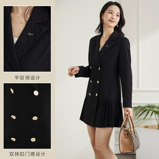 罗蒙春秋长袖连衣裙女士商务通勤西装裙时尚百搭连衣裙女 商品图3