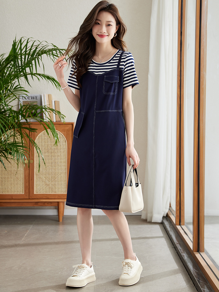  【专属特价】熙世界假两件拼接吊带牛仔连衣裙女2025夏季新款港风时尚显瘦裙子