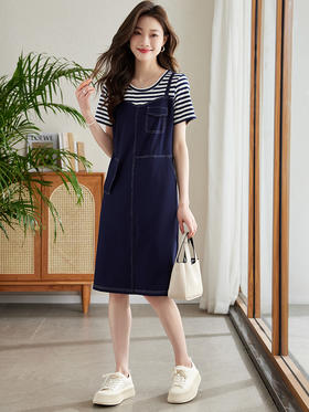  【专属特价】熙世界假两件拼接吊带牛仔连衣裙女2025夏季新款港风时尚显瘦裙子