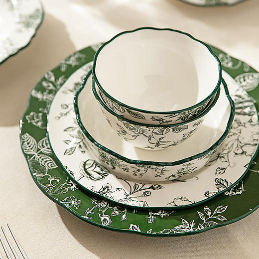 摩登主妇玫瑰假日中国风陶瓷碗盘餐具套装杯碟盘子鱼盘汤碗米饭碗 商品图1