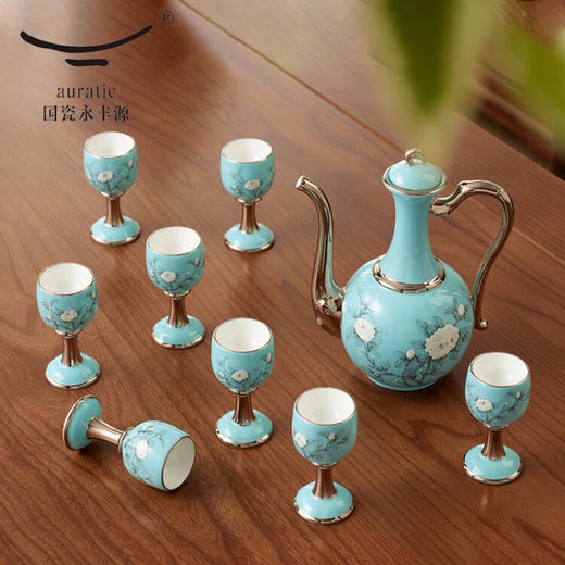 【国瓷·永丰源】夫人瓷手绘蓝 白酒杯陶瓷10头酒具套装 商品图4