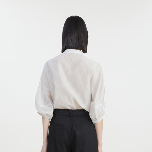 谜底V领提花衬衫女2023夏季新款通勤宽松衬衣褶皱感分袖232MC0688 商品图2