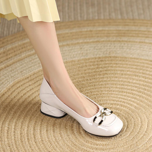 品质好货 | Safiya索菲娅二层牛皮2023夏季新款浅口粗跟单鞋百搭时装奶奶鞋SF31115748 商品图7