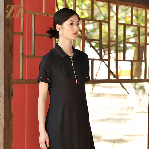 佐尔美夏季新款 国风气质桑蚕丝真丝连衣裙女E32LS52 商品图2