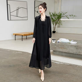 套装女2023年夏季新款吊带防透修身显瘦飘逸长袖长款两件套连衣裙HR-WL23169