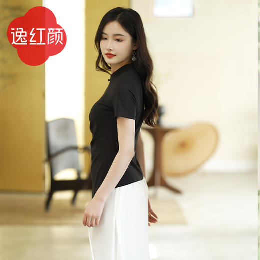 逸红颜云川2025夏季新款针织旗袍上衣单层中式立领短袖透气舒适 商品图4