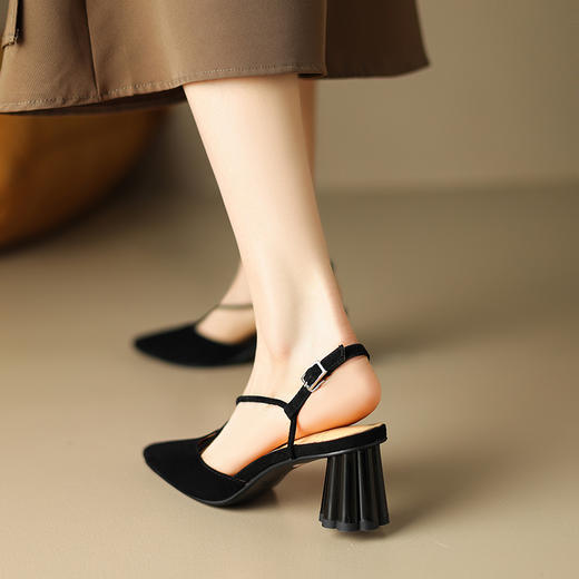 优雅个性，亮面真皮尖头包头后空高跟凉鞋HB-Z518 商品图10