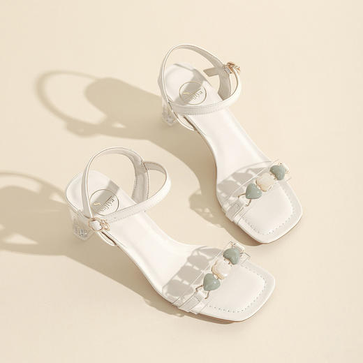 品质好货 | Safiya索菲娅2023新款羊剖层革一字带百搭粗跟高跟凉鞋SF31115721 商品图10