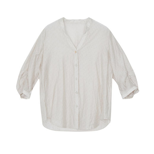 谜底V领提花衬衫女2023夏季新款通勤宽松衬衣褶皱感分袖232MC0688 商品图4