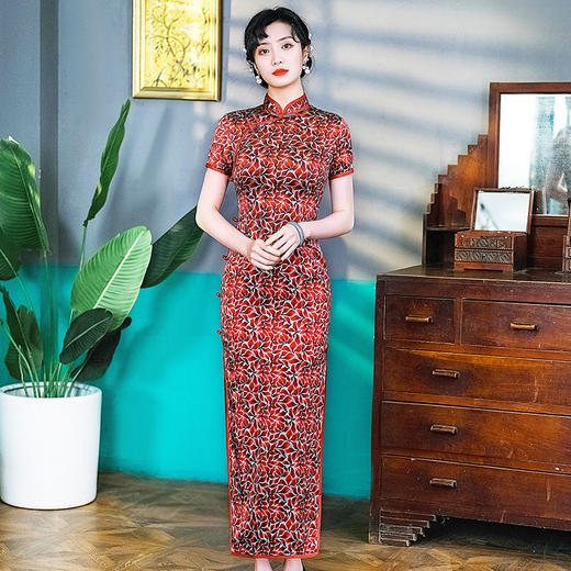 WX新款真丝桑蚕丝夏季长款红色改良新式传统 商品图0