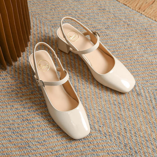 品质好货 | Safiya索菲娅2023新款二层牛皮方头粗跟后空浅口单鞋玛丽珍SF31115775 商品图9