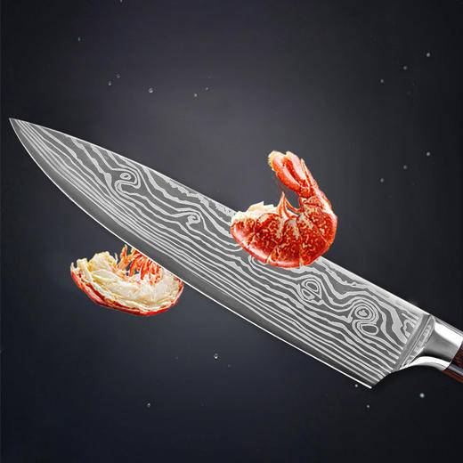 【单独发货】大马士激光花纹主厨刀 牛排刀 不锈钢菜刀 料理刀 厨房刀具 商品图1