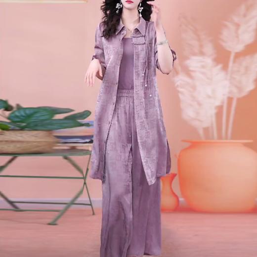 爆款时尚气质印花三件套新款开衫显瘦阔腿裤套装DD 商品图2