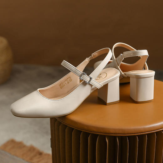 品质好货 | Safiya索菲娅2023新款二层牛皮方头粗跟后空浅口单鞋玛丽珍SF31115775 商品图10