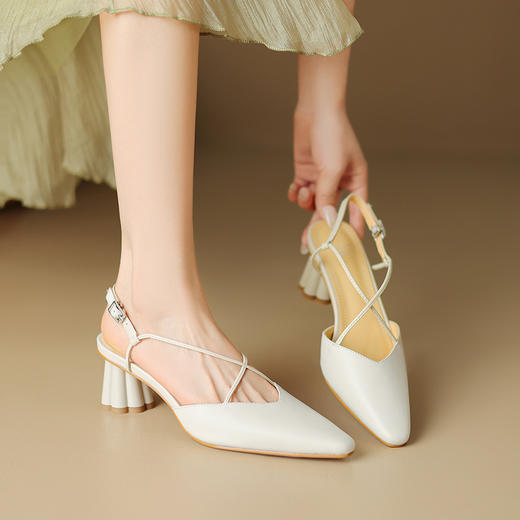 优雅个性，亮面真皮尖头包头后空高跟凉鞋HB-Z518 商品图5