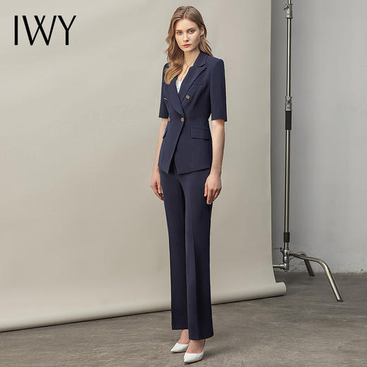 IWY/夏季新款气质藏青色短袖西装套装上班售楼部薄款工作服olC13216+P33216 商品图2